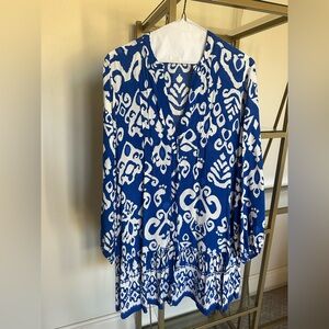 Zara Long Sleeve Dress in Blue and White